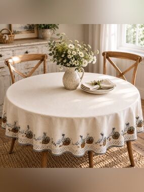 Vintage Round Goose Tablecloth Cottagecore Farmhouse 68-70"